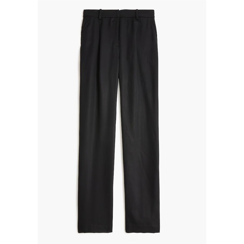J.Crew Wide Leg Pleated Trouser Pant Women 14 Black Tencel Twill High Rise Chic